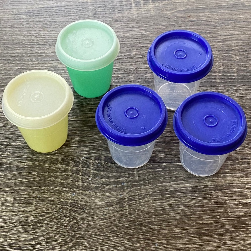 Tupperware Midgets 2oz Containers Set of 5‎ Blue Green Yellow Clear Vintage